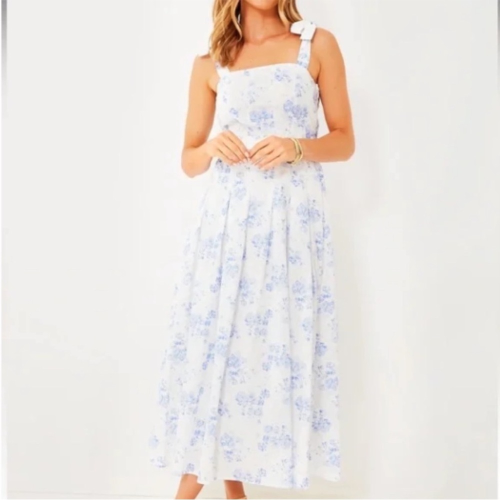New Tuckernuck Hyacinth House Blue Floral Cotton Tie Strap Dress Size Large